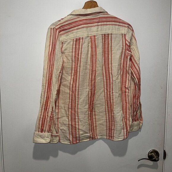 L.L.Bean Womens Medium Red & White Striped Long Sleeve Button-Up Shirt - Picture 5 of 8